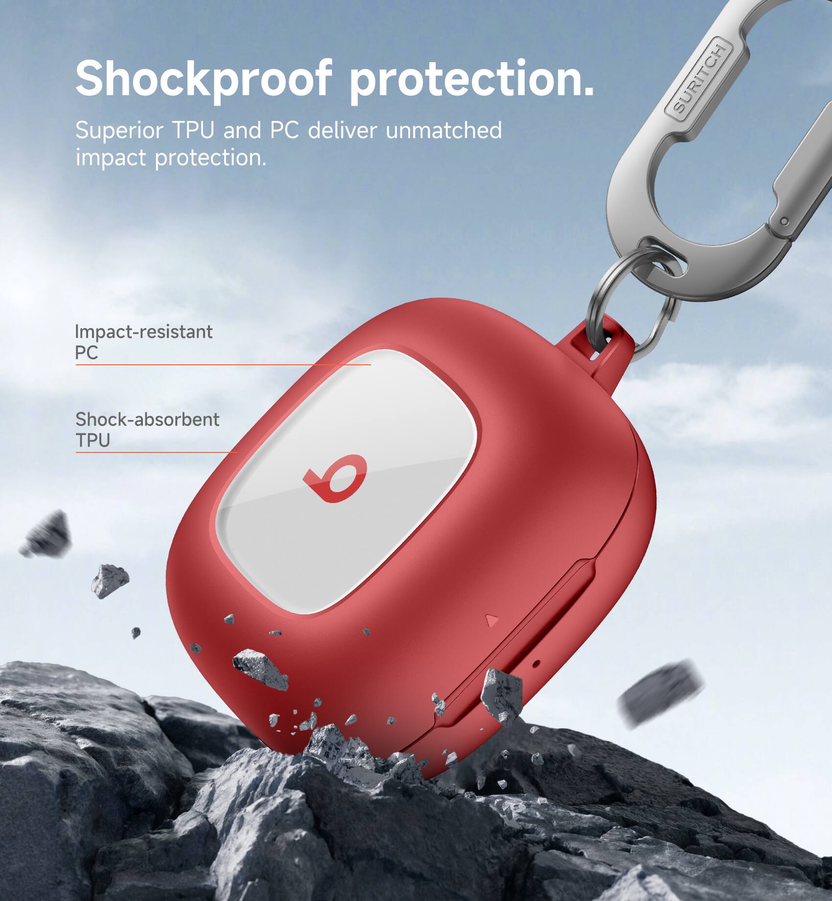 Shockproof protection.  
Superior TPU and PC deliver unmatched impact protection.  
Impact-resistant PC  
Shock-absorbent TPU