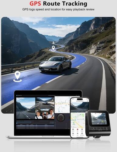 GPS Route Tracking  
GPS logs speed and location for easy playback review