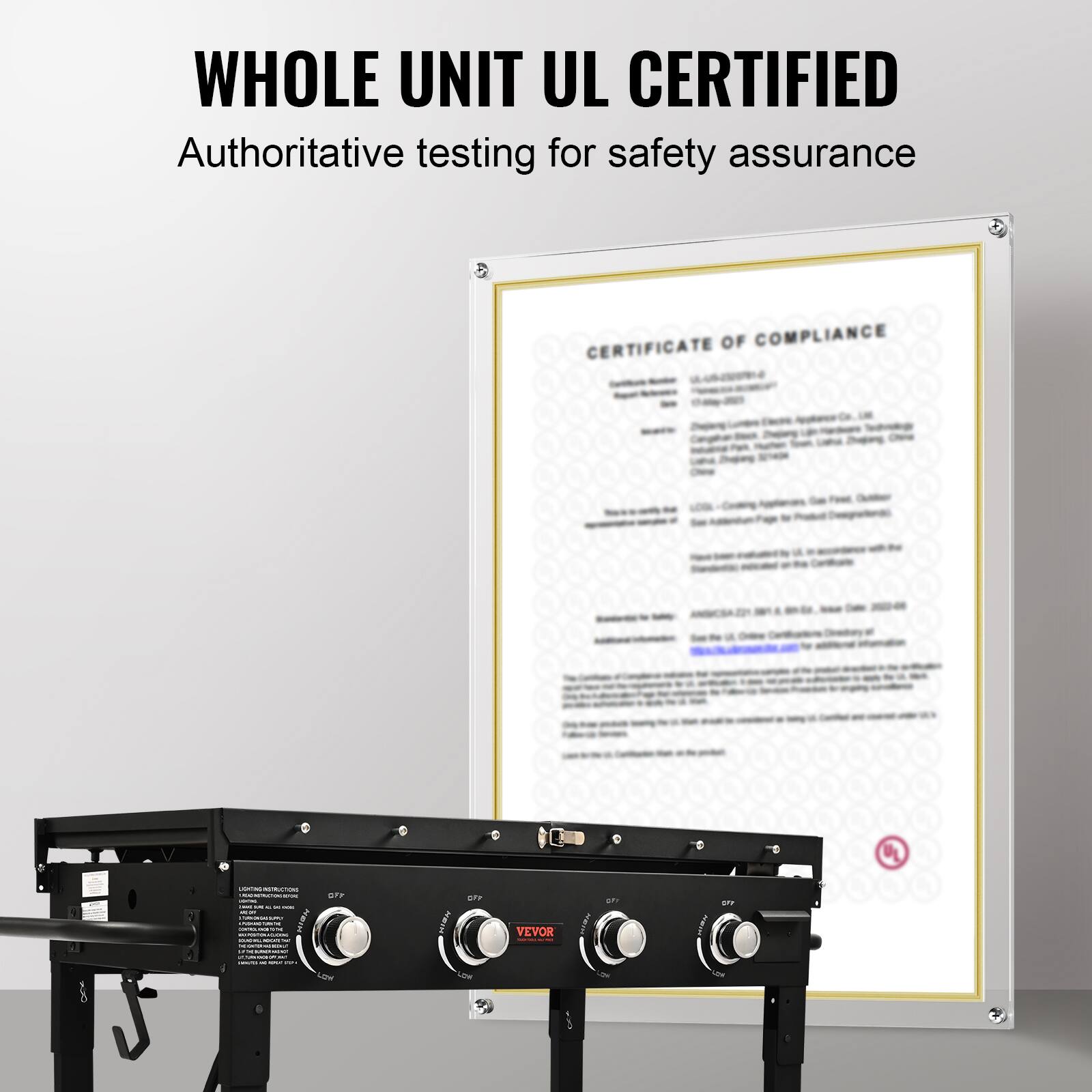 WHOLE UNIT UL CERTIFIED  
Authoritative testing for safety assurance

CERTIFICATE OF COMPLIANCE

[Details of the certificate, including company information, compliance standards, and certification details]