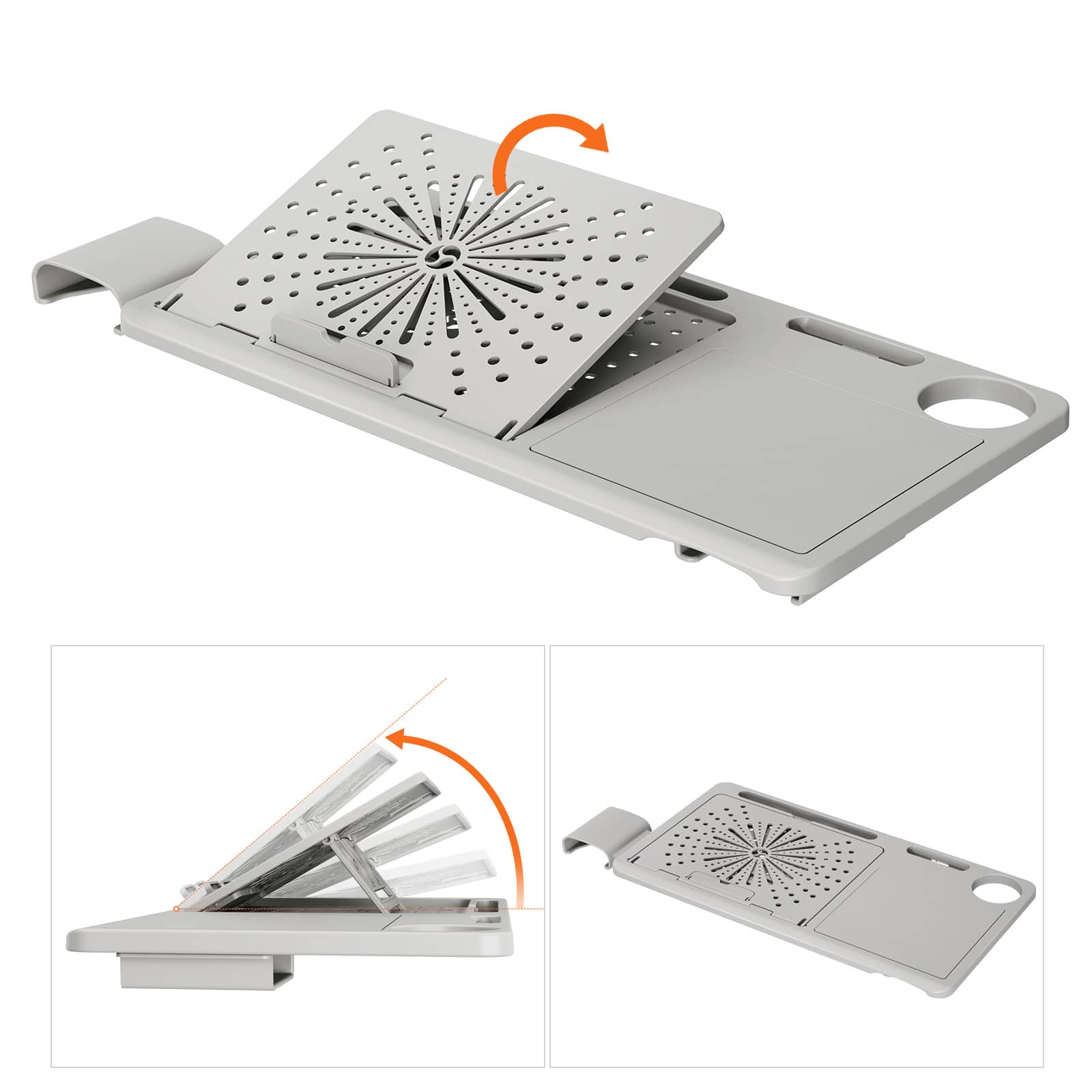 Newtral - LAPD Detachable Laptop Table with Adjustable Stand, Mouse Holder, and Cup Holder for Ergonomic Office Chair - Gray - Thumbnail 2