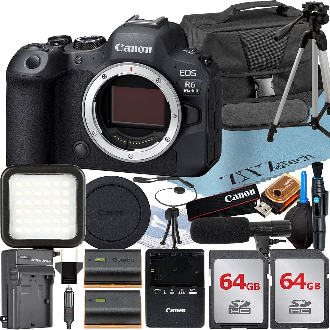 Canon - EOS R6 Mark II Mirrorless Camera with 2x 64GB Card + Flash + ZeeTech Bundle (International Version) - Black