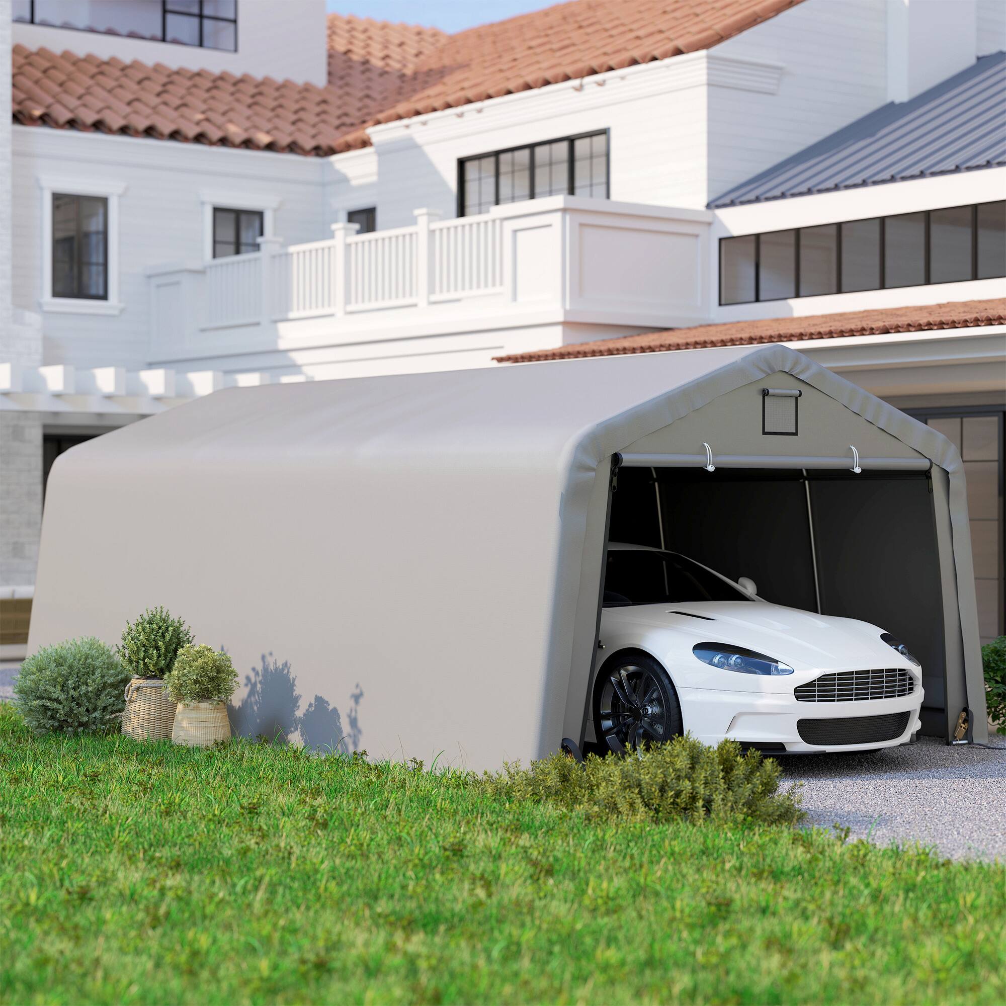 Alt View 1. Outsunny - 12' x 20' Portable Garage - Light Gray.