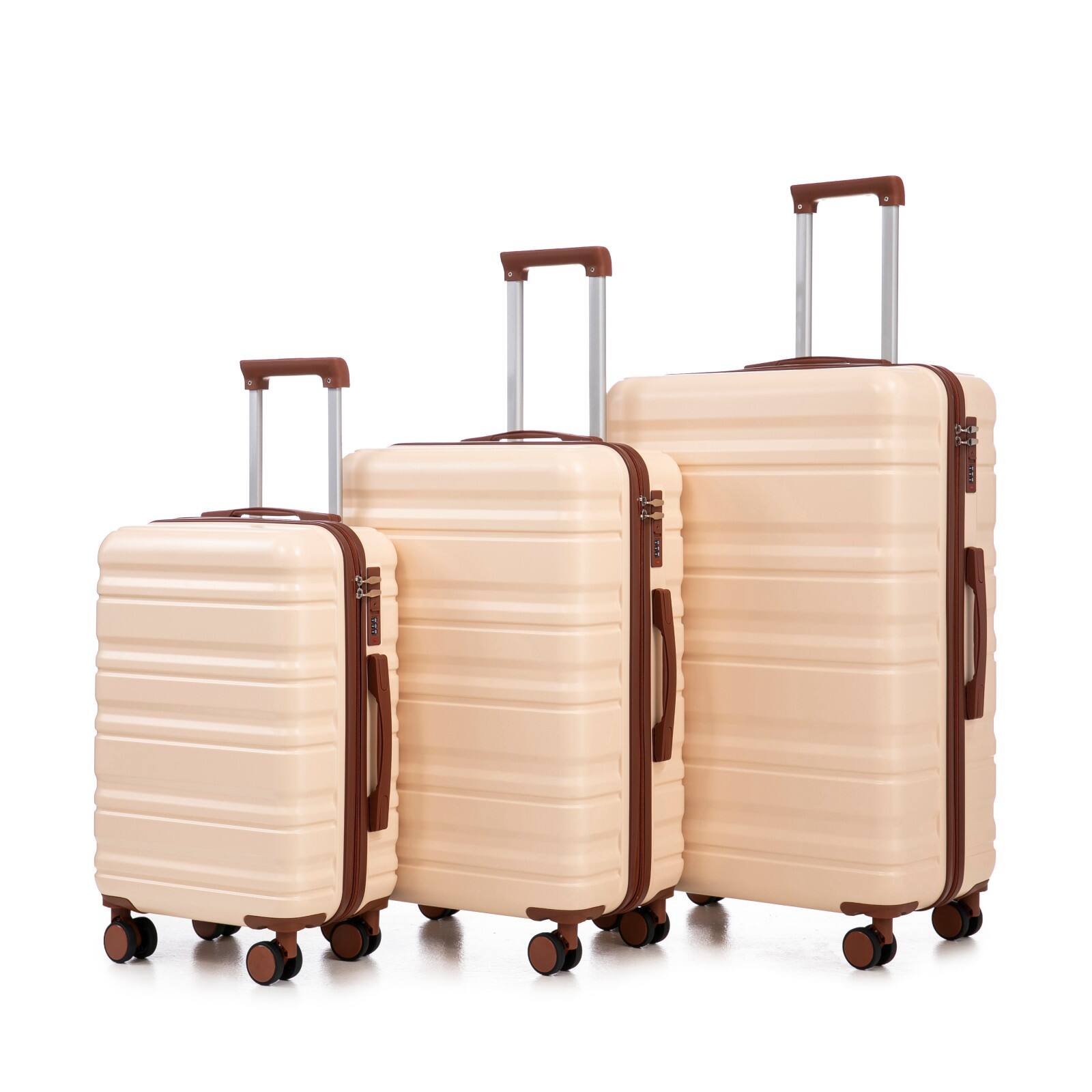 Front. Ecooso - 20"/24"/28" 3 pcs/set in ABS Spinner Wheel Luggage, Carry on Suitcase, Matching Color, Combination Lock - Beige.