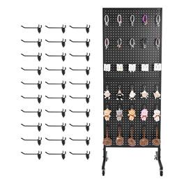 VEVOR - Standing Pegboard Display, 23.6 x 63 in Pegboard Display Stand with Swivel Casters and 30 Hooks - Black