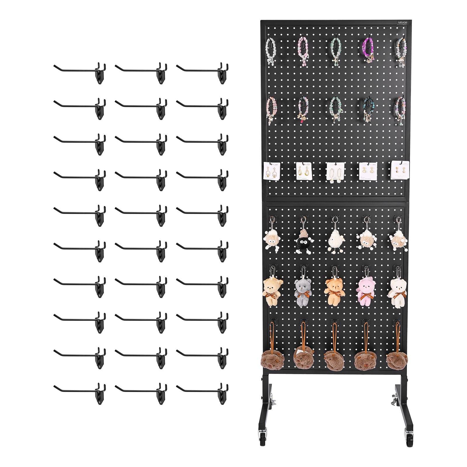 VEVOR - Standing Pegboard Display, 23.6 x 63 in Pegboard Display Stand with Swivel Casters and 30 Hooks - Black