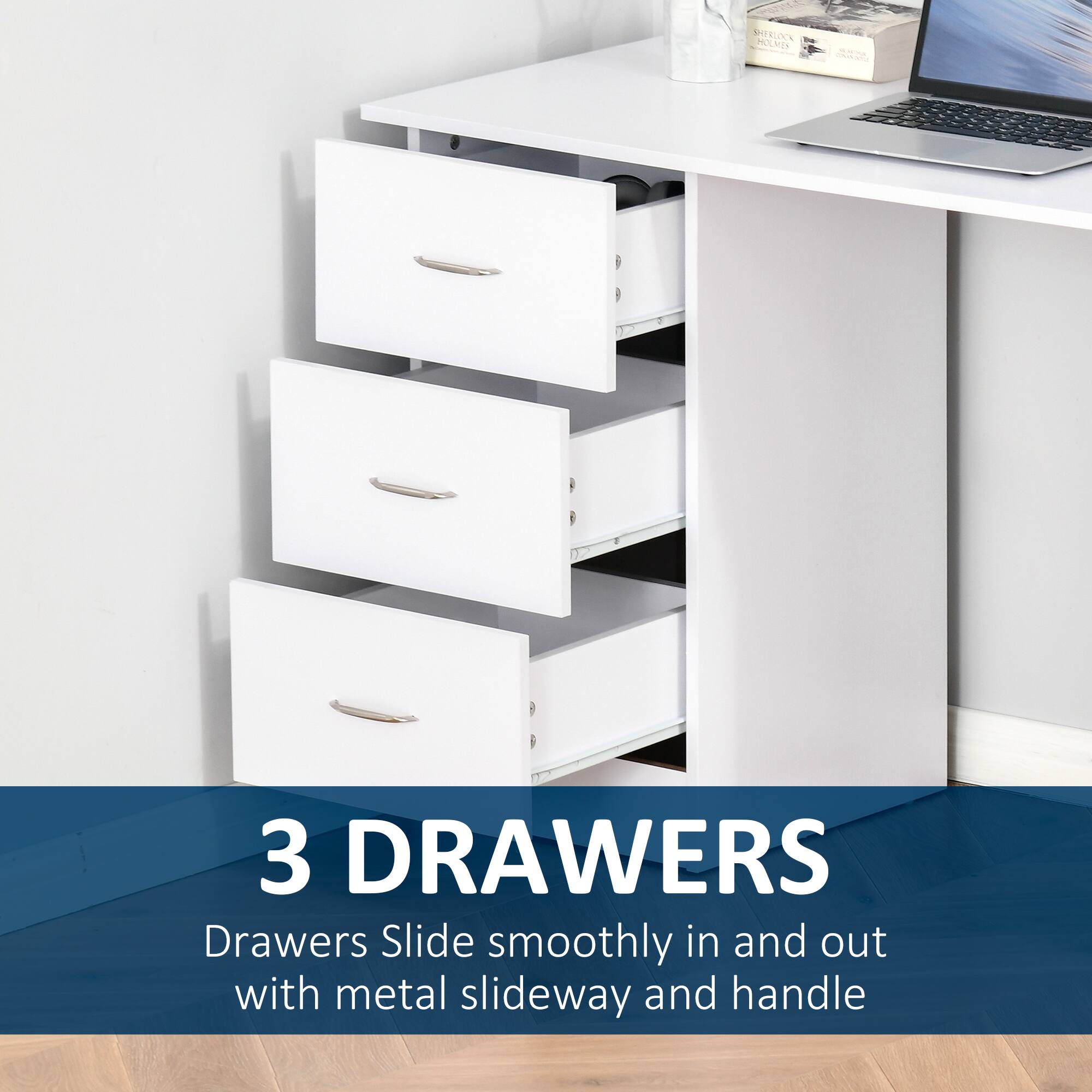 3 DRAWERS - Drawers Slide smoothly in and out with metal slideway and handle