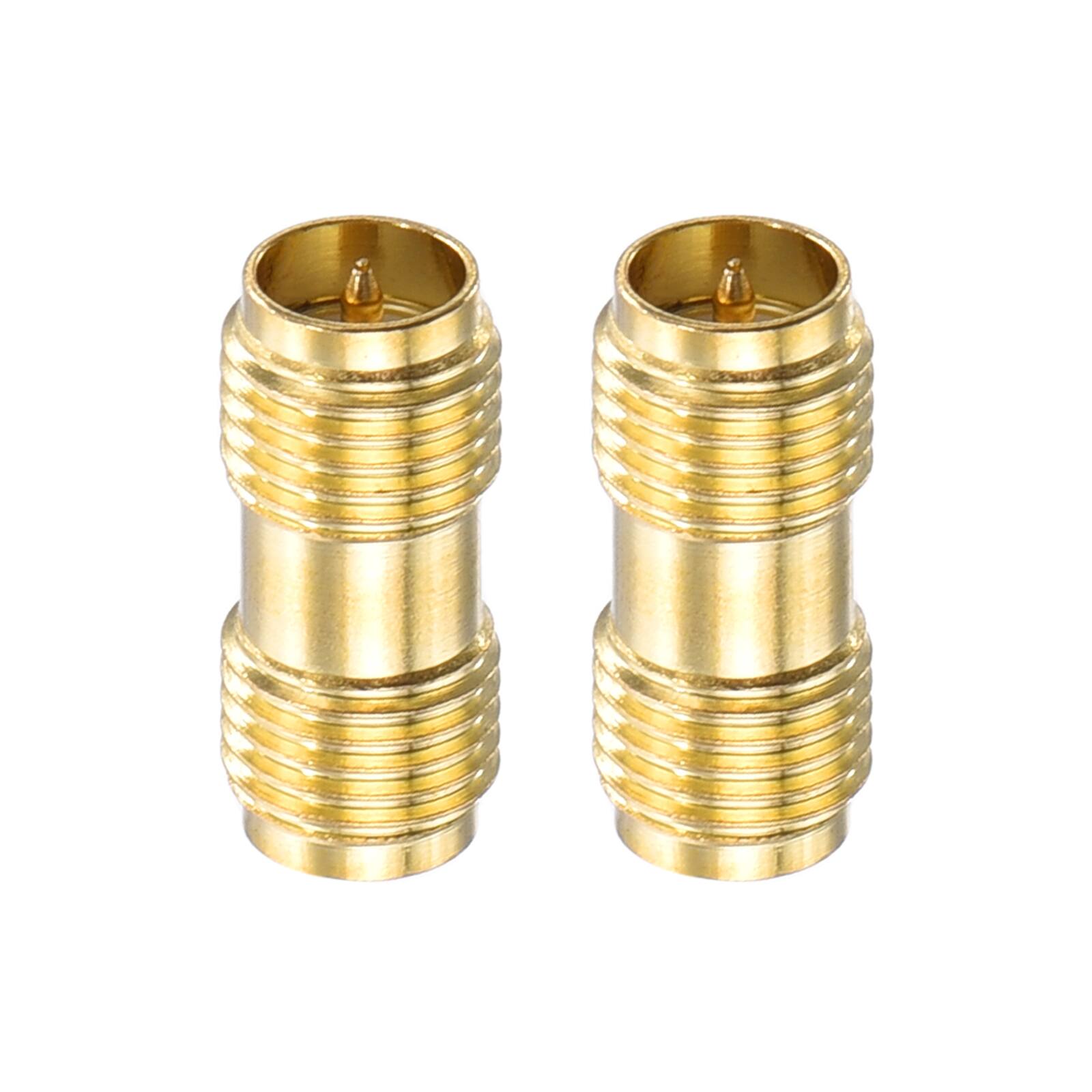 Front. Unique Bargains - 2pcs SMA Straight Adapter, Female to RP-SMA Female 50 Ohm for Antennas/Signal/Test/Router/Car Navigation - Gold.