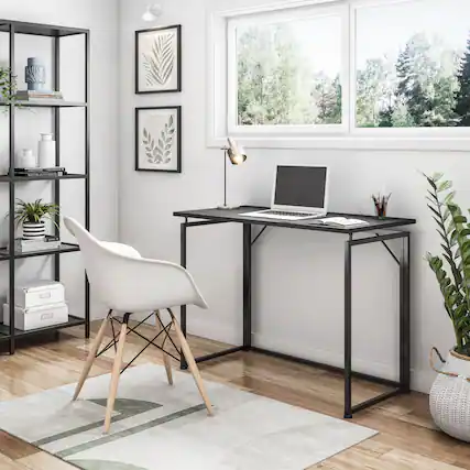 Front. GOODSILO - Compact Foldable Desk with Sturdy Steel Frame for Small Spaces - Black.