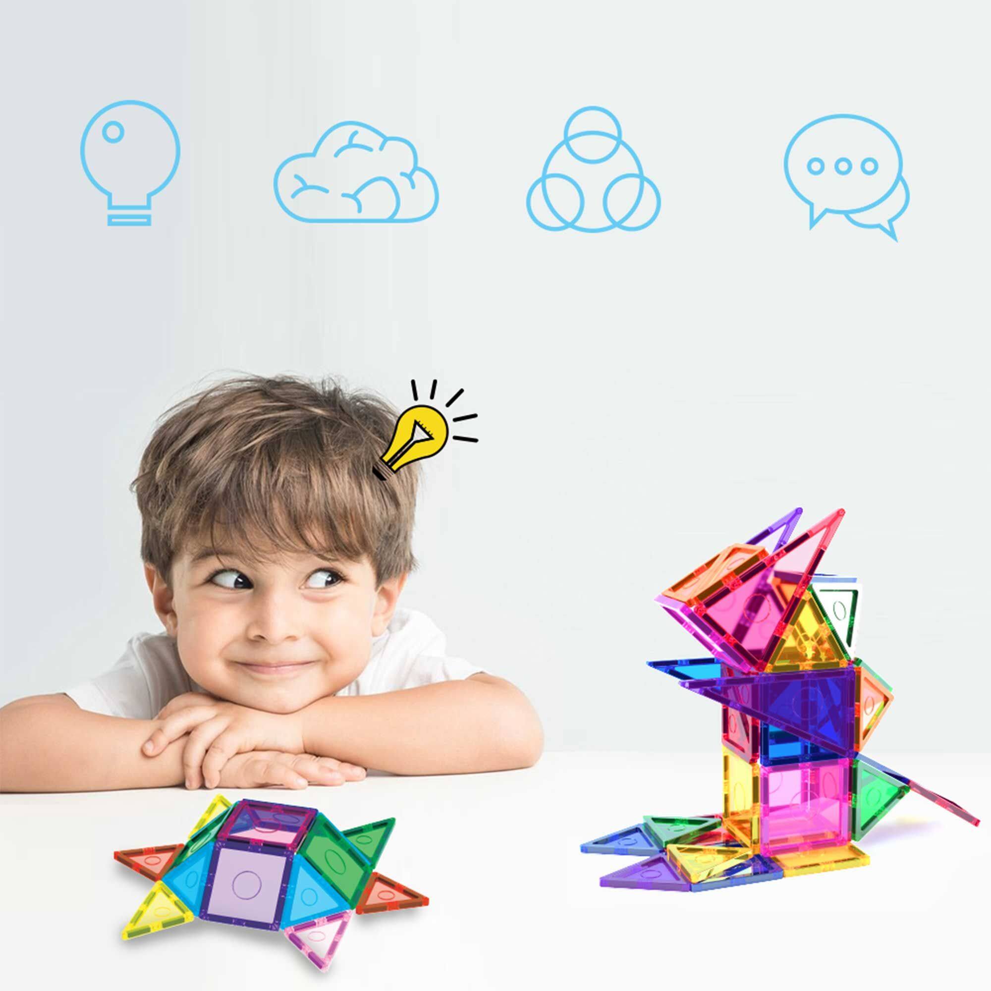 Alt View 3. Everplay - Everplay Magnetic Tiles For Kids, 110PCS Construction STEM Building Blocks Educational Toy - Multicolor.