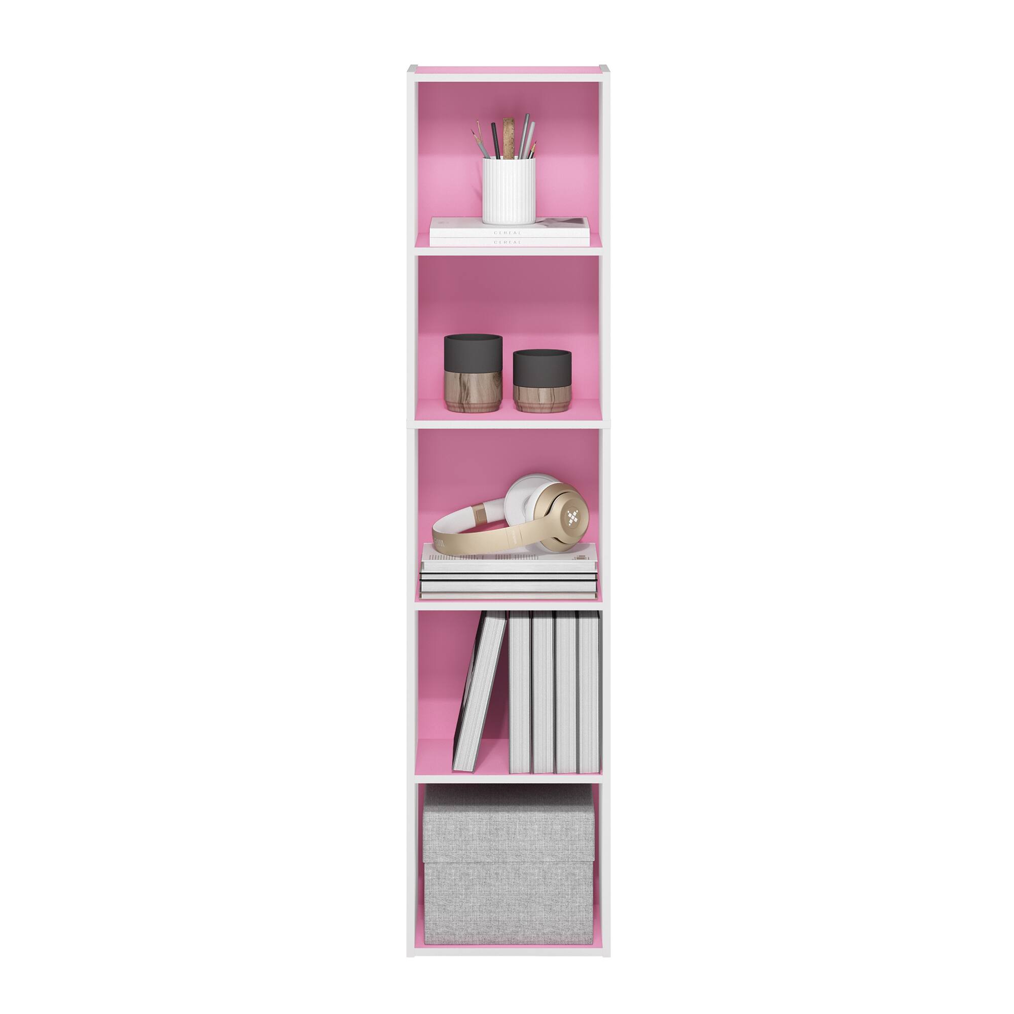 Alt View 3. Furinno - Pasir 5-Tier Open Shelf Bookcase - Pink/White.