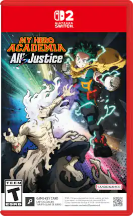 2 NINTENDO SWITCH - MY HERO ACADEMIA All Justice TEEN T ESRB BANDAI NAMCO GAME-KEY CARD 18 GB - Full game download via internet required, see back. Le jeu requiert un téléchargement via Internet de 18 Go. CARTE CLÉ DE JEU - requiere una descarga de 18 GB a través de internet. Juego TARJETA LLAVE DE JUEGO - support.nintendo.com/switch2/gamekeycard - T (Teen 13+)