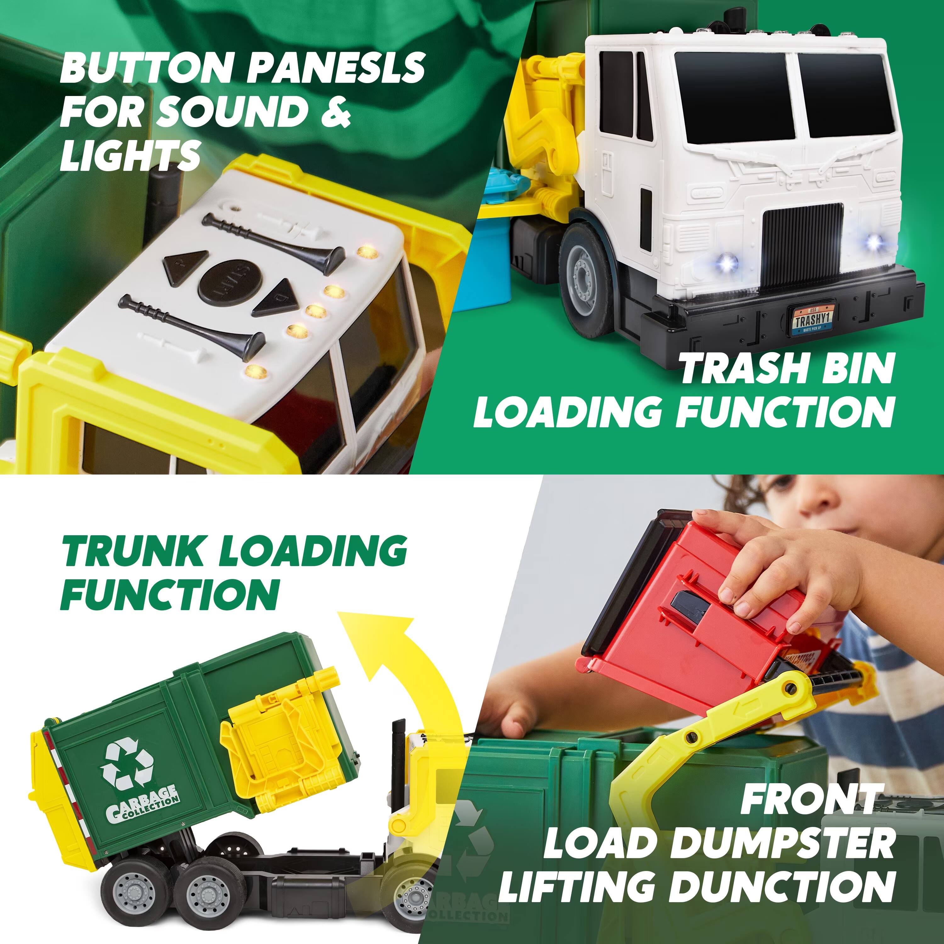 BUTTON PANELS FOR SOUND & LIGHTS  
TRASH BIN LOADING FUNCTION  
TRUNK LOADING FUNCTION  
FRONT LOAD DUMPSTER LIFTING FUNCTION