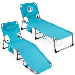 Gymax - 2PCS Tanning ChairPortable Chaise Lounge Chair w/4-Position Adjustable Backrest Turquoise - Green
