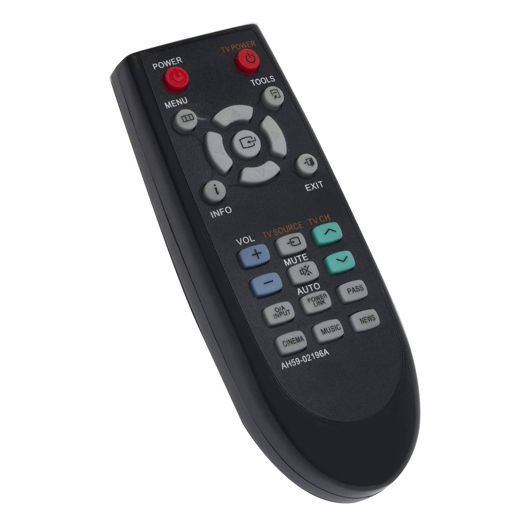 POWER MENU TV POWER TOOLS EXIT INFO TV SOURCE TV CH VOL + MUTE AUTO PASS POWER LINK OIA INPUT CINEMA MUSIC NEWS AH59-02196A