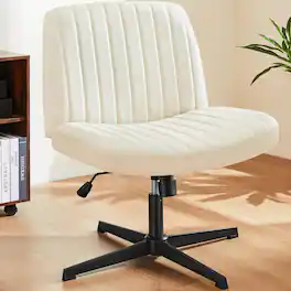 Bestier - Cross-Legged Armless Office Chair, Ergonomic Office Chair Adjustable Height with Lumbar Support & Wide Seat(No Wheels) - White