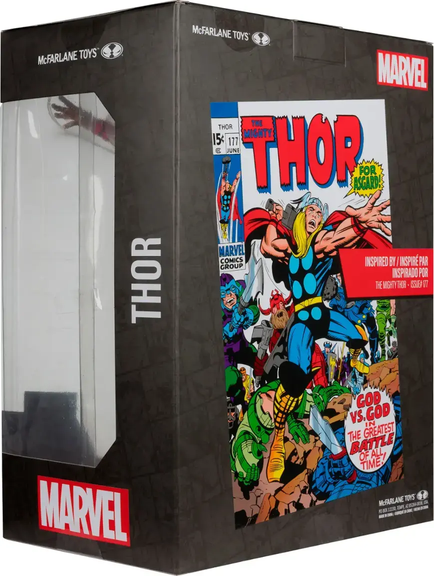 McFarlane Toys Thor 12-inch Action Figure Box Set. This set includes Thor, Loki, and other characters from the Marvel Comics. The box set is inspired by the Mighty Thor comic book series. The set comes with a comic book, and it is recommended for ages 12 and up. The set is designed for collectors and fans of the Marvel Comics universe.