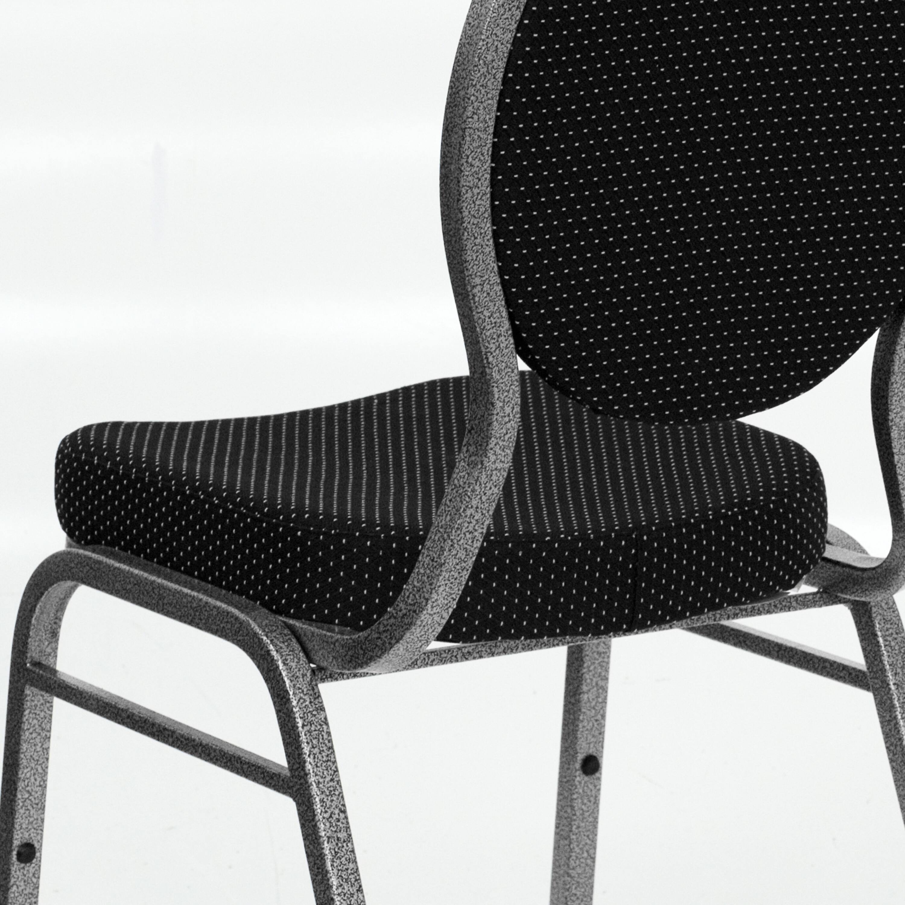 Alt View 9. Emma + Oliver - Teardrop Back Stacking Banquet Dining Chair - Black Patterned Fabric/Silver Vein Frame.