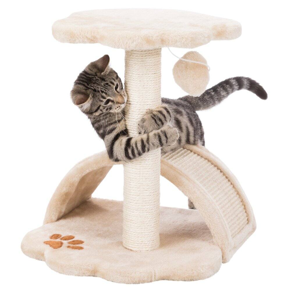 Left. TRIXIE - Vitoria Plush & Sisal 17" Cat Scratching Post with Platform, Beige - Beige.
