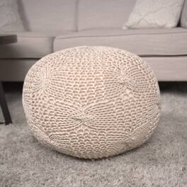 GOODSILO - Handcrafted Knitted Cotton Round Pouf Ottoman and Floor Cushion in Neutral - Beige