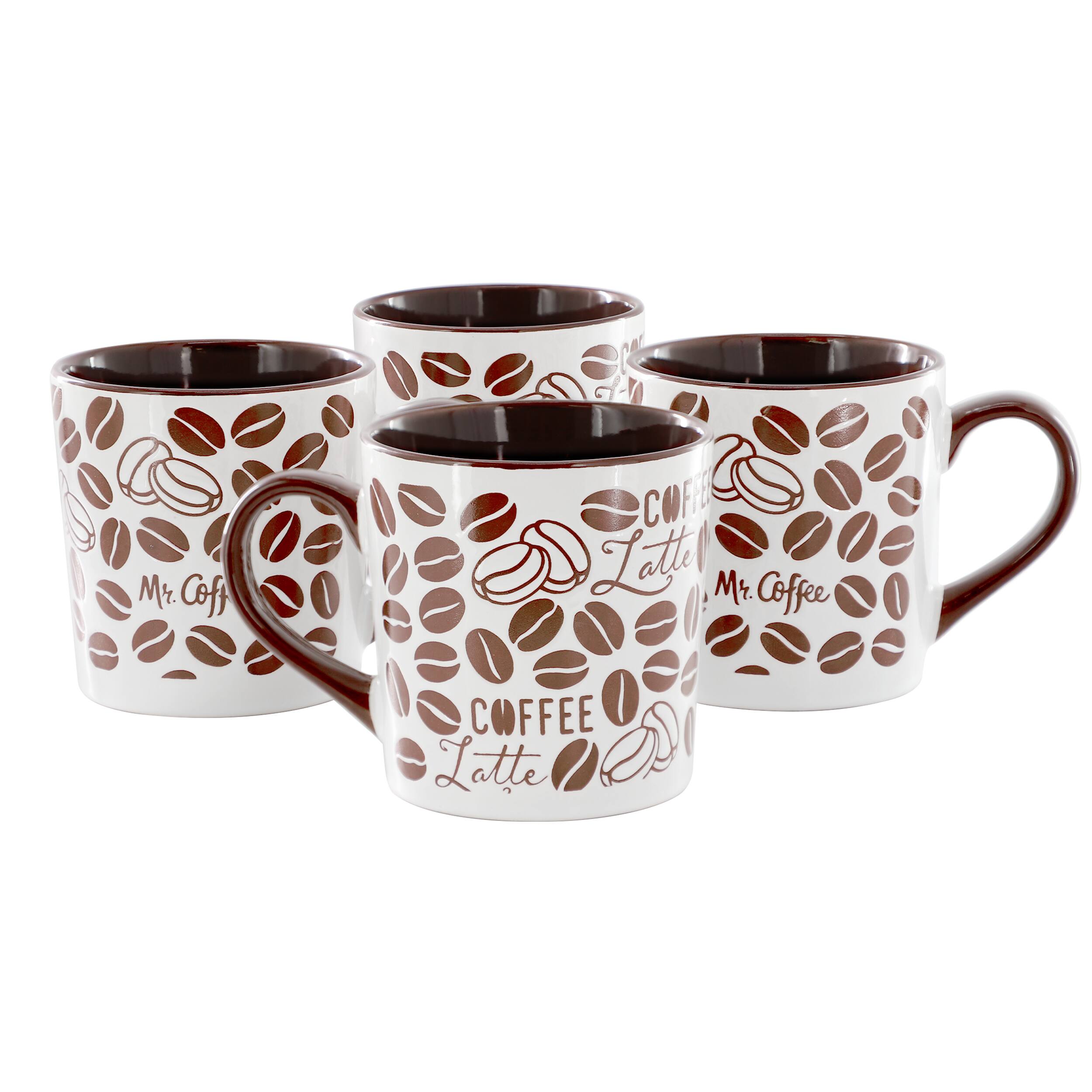 Mr. Coffee - Vintage Brew 4 Piece 18 Ounce Coffee Bean Stoneware Mug Set - Brown