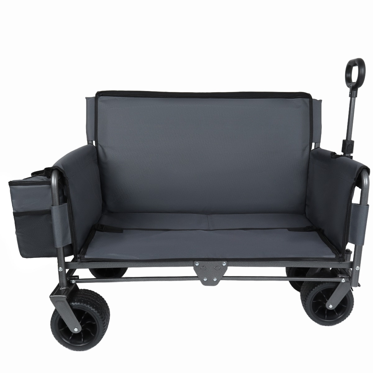 Loheer - Folding Utility Wagon Cart with Bench Seat, 180L Cargo Space and All Terrain Wheels, Gray
