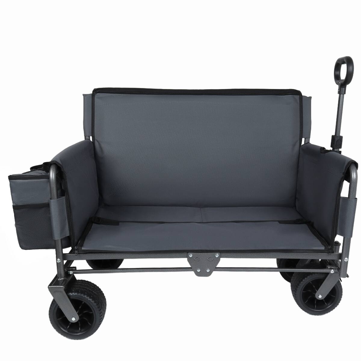 Front. Loheer - Loheer Folding Utility Wagon Cart with Bench Seat, 180L Cargo Space and All Terrain Wheels, Gray.