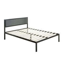 Hivvago - King size Metal Platform Bed Frame with Wood Slats and Upholstered Headboard - Black