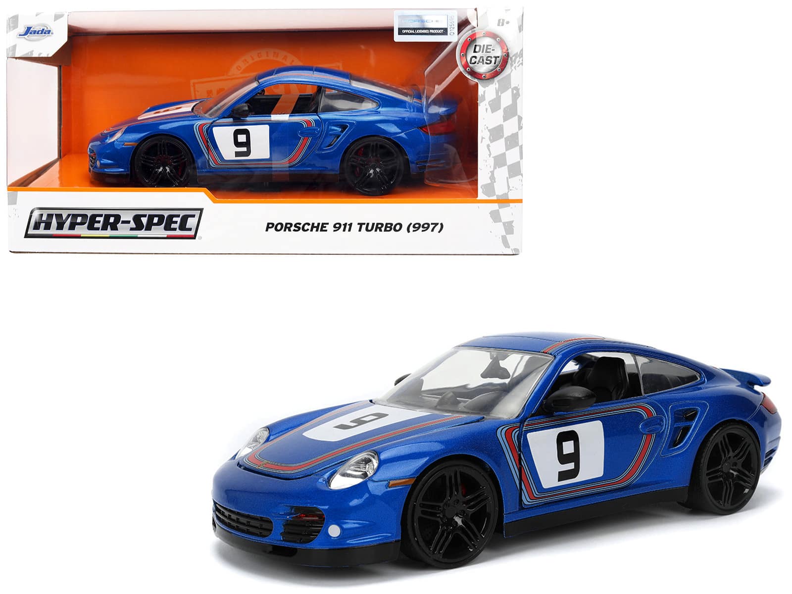 "Porsche 911 Turbo (997) #9 Blue Metallic with Stripes ""Hyper-Spec"" Series 1/24 Diecast Model Car by Jada" price history on PriceWatchPro