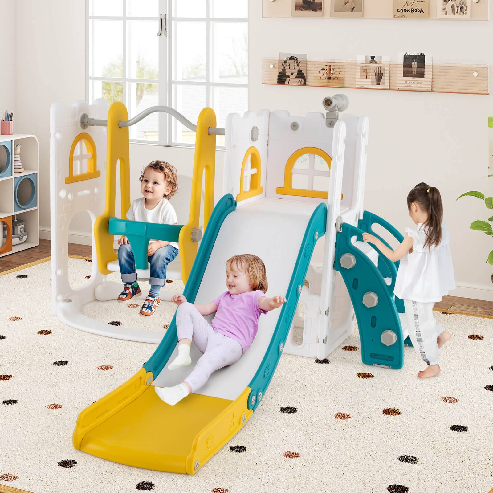 Alt View 3. Costway - Costway 7-in-1 Toddler Slide & Swing Set Indoor Playground for Kids Age 1-3 Years Old - Multicolor.
