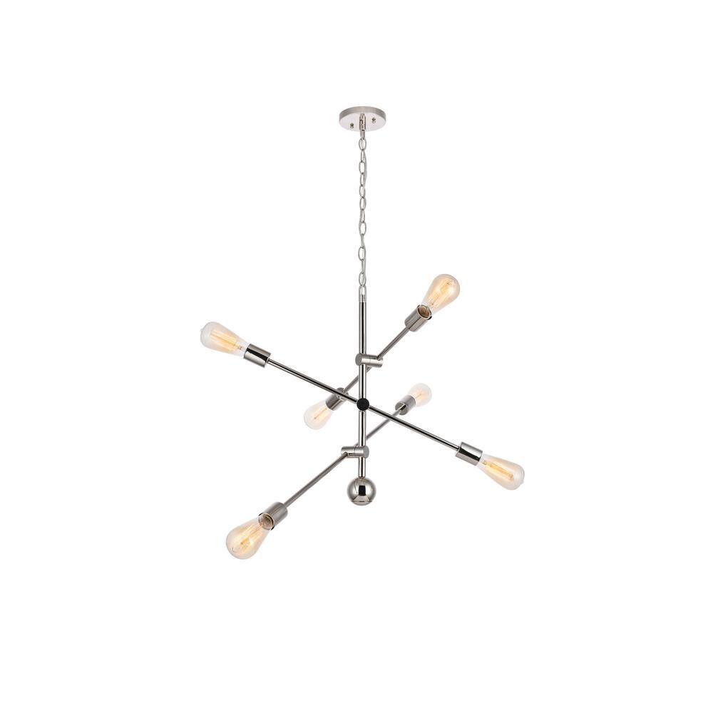 Alt View 3. Living District - Axel 6 Lights polished Nickel Pendant - Polished Nickel.
