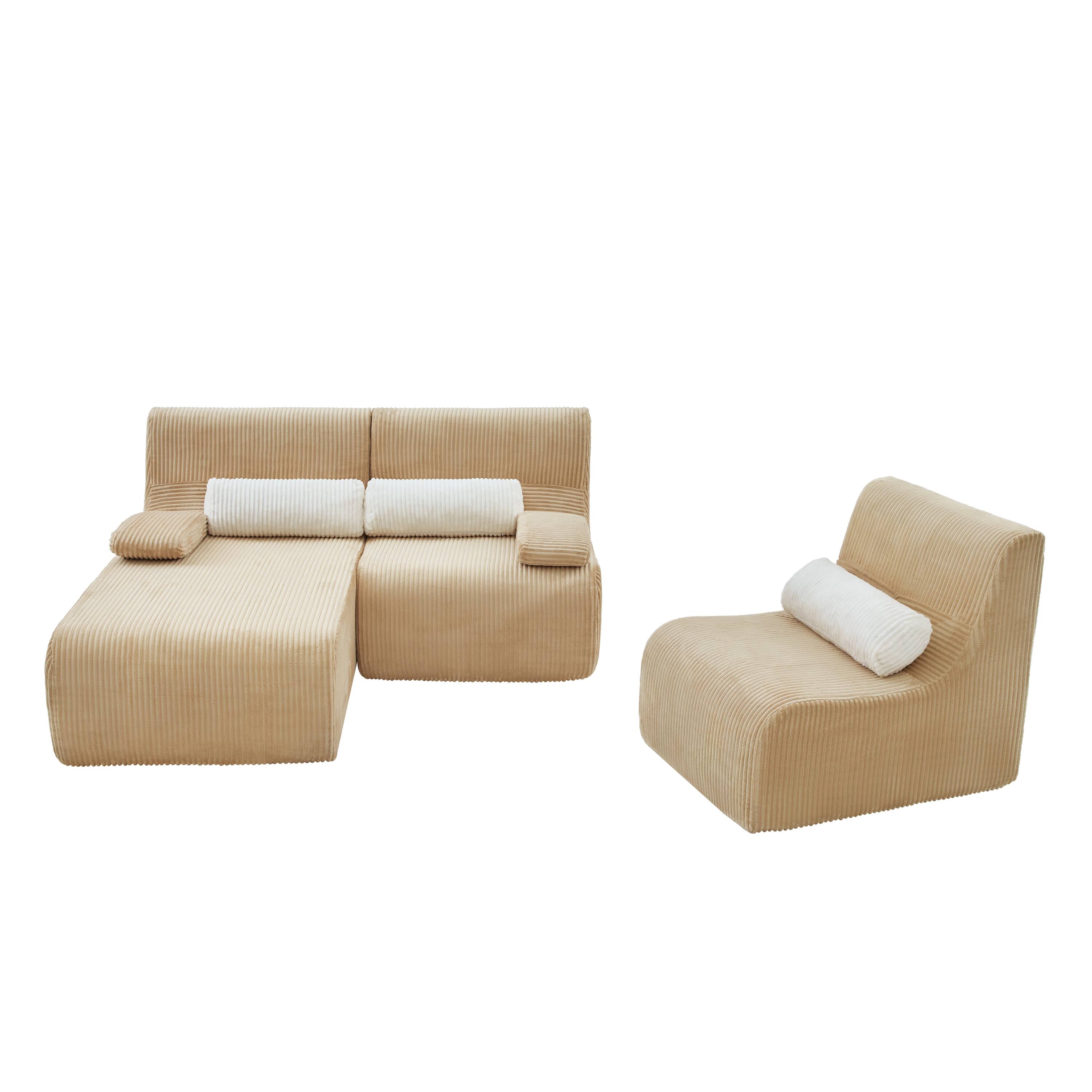 Alt View 2. Whisen - Modular L-Shaped Sectional Compressed Sofa with Soft Corduroy Upholstery, No Assembly Required - Coffee.