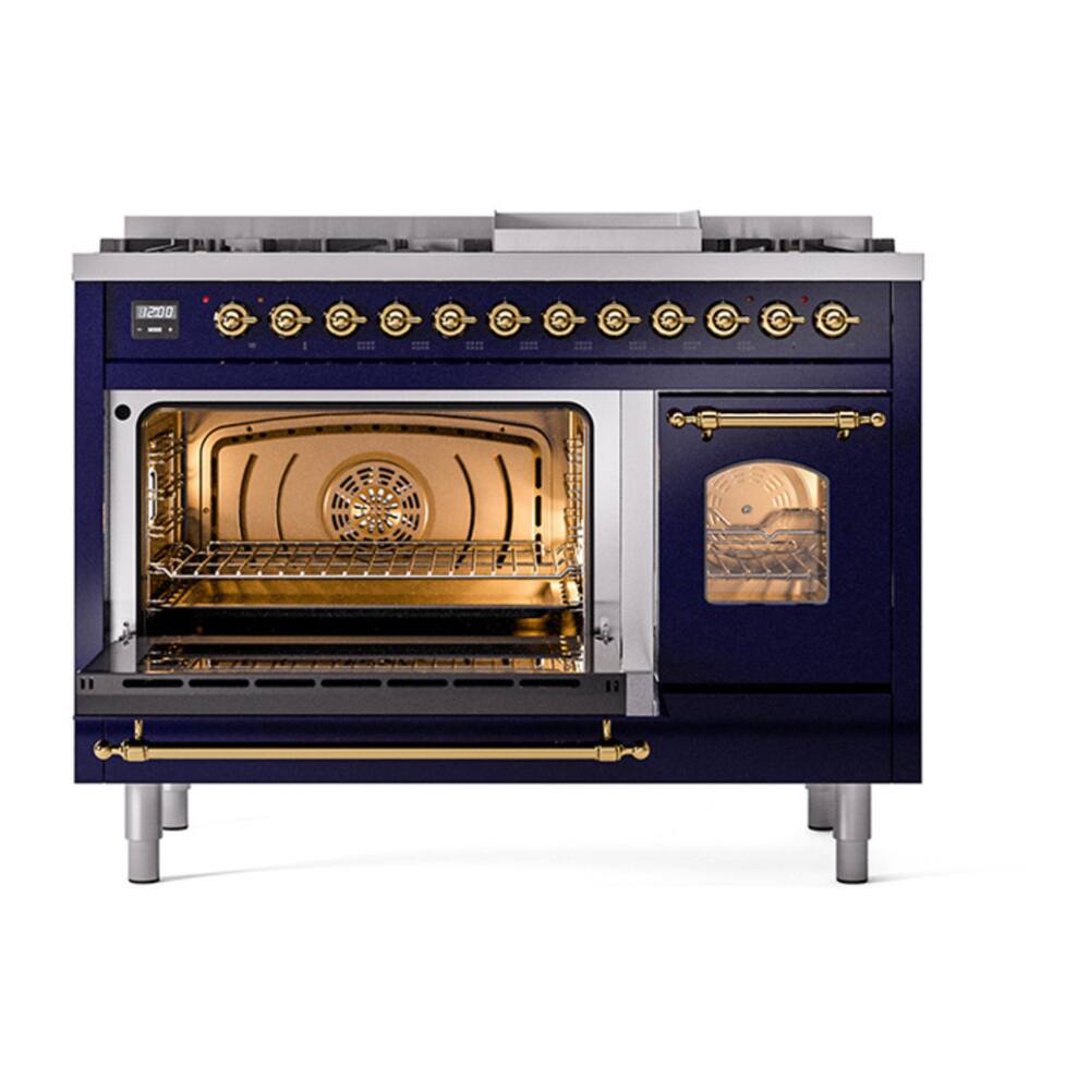 Alt View 5. ILVE - ILVE Nostalgie II 48 inch Dual Fuel Range with 5.02 cu. ft. Total Double Oven Capacity (Midnight Blue, Brass) - Midnight Blue.