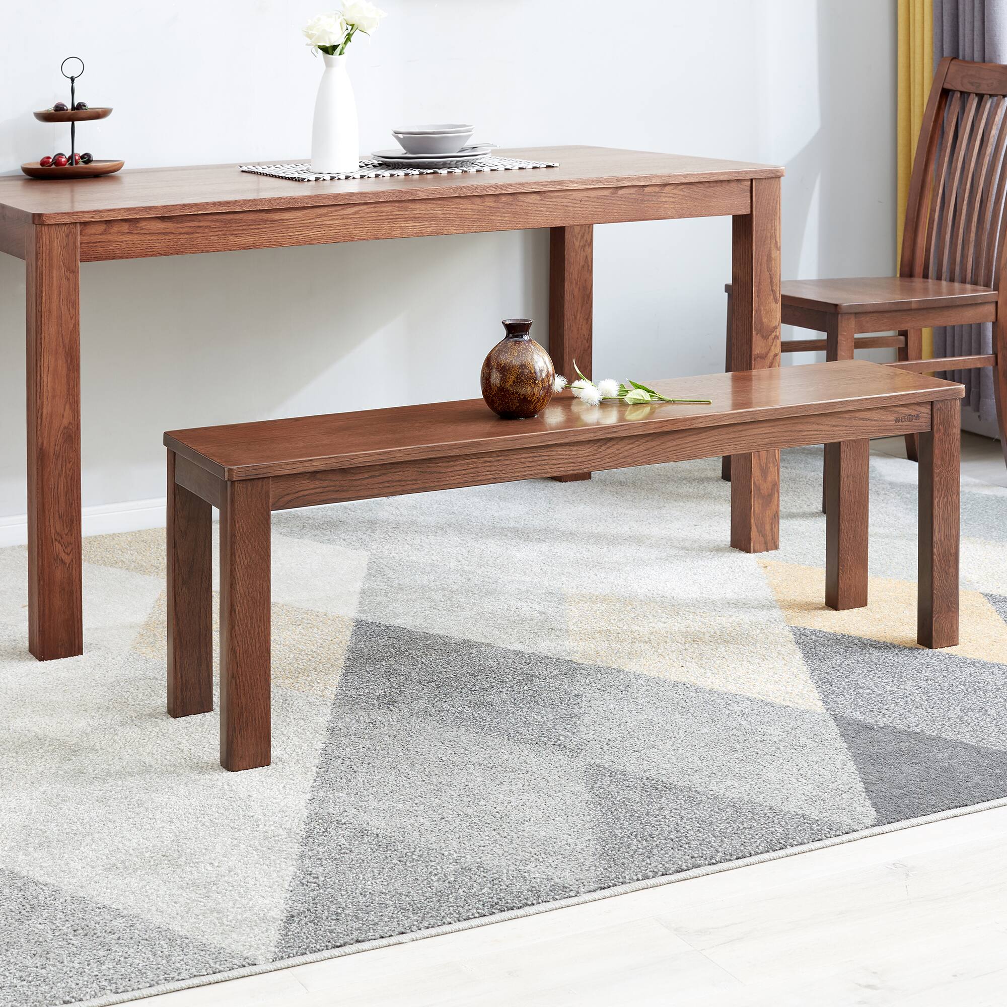 Alt View 4. Bestier - 47inch Walnut Color Solid Wood Classic Dining Bench for Living Room - Walnut.