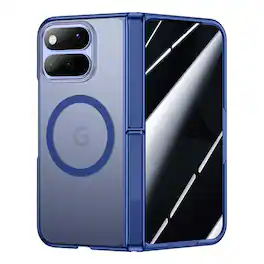 Dteck - For Google Pixel 11 Pro Fold Shockproof Hinge Stand Matte Rugged Case Built-in Screen Protector,Compatible with Magsafe - Blue(Privacy Film)