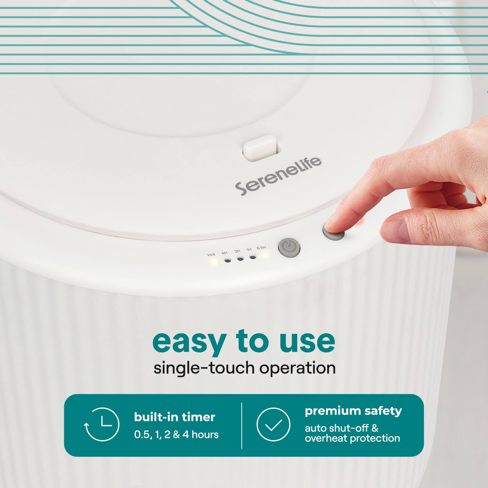 Serenelife is an easy to use single-touch operation built-in timer 0.5, 1, 2 & 4 hours premium safety auto shut-off & overheat protection