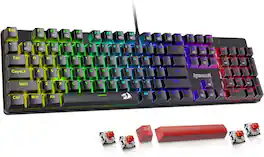 REDRAGON - K671 Wired Mechanical Gaming Keyboard, RGB Backlit 104 Keys Programmable Keyboard, Hot-Swappable Red Switch - Black
