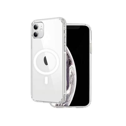 Front. Qixxronics - for iPhone 12 Mini Magnetic Case Shockproof Phone Cover Compatible with Wireless Charging for iPhone 12 Mini - Clear.
