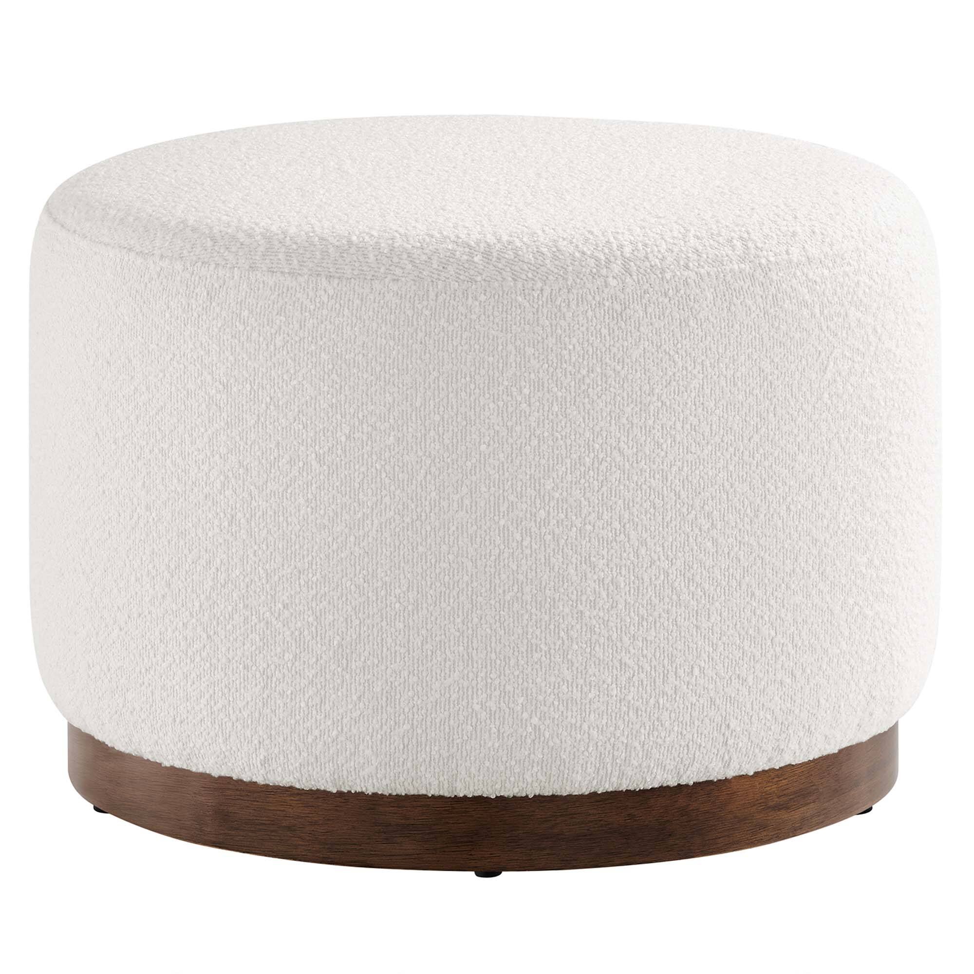 Angle. Modway - Tilden Large 23" Round Boucle Upholstered Upholstered Ottoman by Modway - Cloud Walnut.