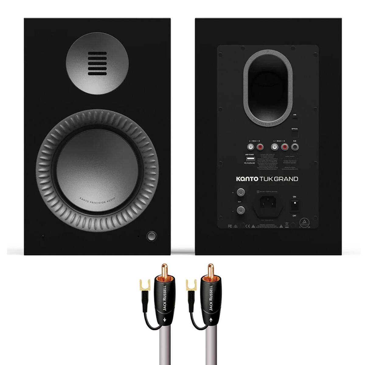 Kanto - TUK Grand Powered Speakers Bundle with AudioQuest Jack Russell Subwoofer Cable - 4m - Black