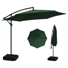 Ainfox - 10FT Outdoor Patio Cantilever Umbrella Hanging Offset with Cross Base & Sand Bags for Market,Backyard - Green