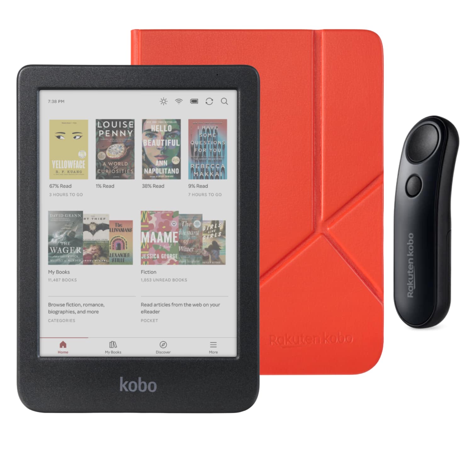 Kobo - Clara Colour (Black) eReader with Black Remote Bundle - 2024 - Cayenne Red SleepCover