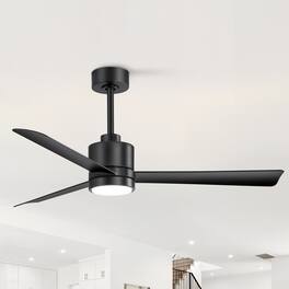 Breezary - 52-in Indoor 3-Blade DC Ceiling Fan with Color-Changing Light, 6-Speed Motor, Remote & 5″/10″ Downrods, Timer - Matte Black