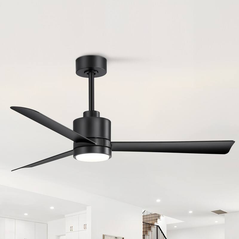Front. Breezary - 52-in Indoor 3-Blade DC Ceiling Fan with Color-Changing Light, 6-Speed Motor, Remote & 5″/10″ Downrods, Timer - Matte Black.