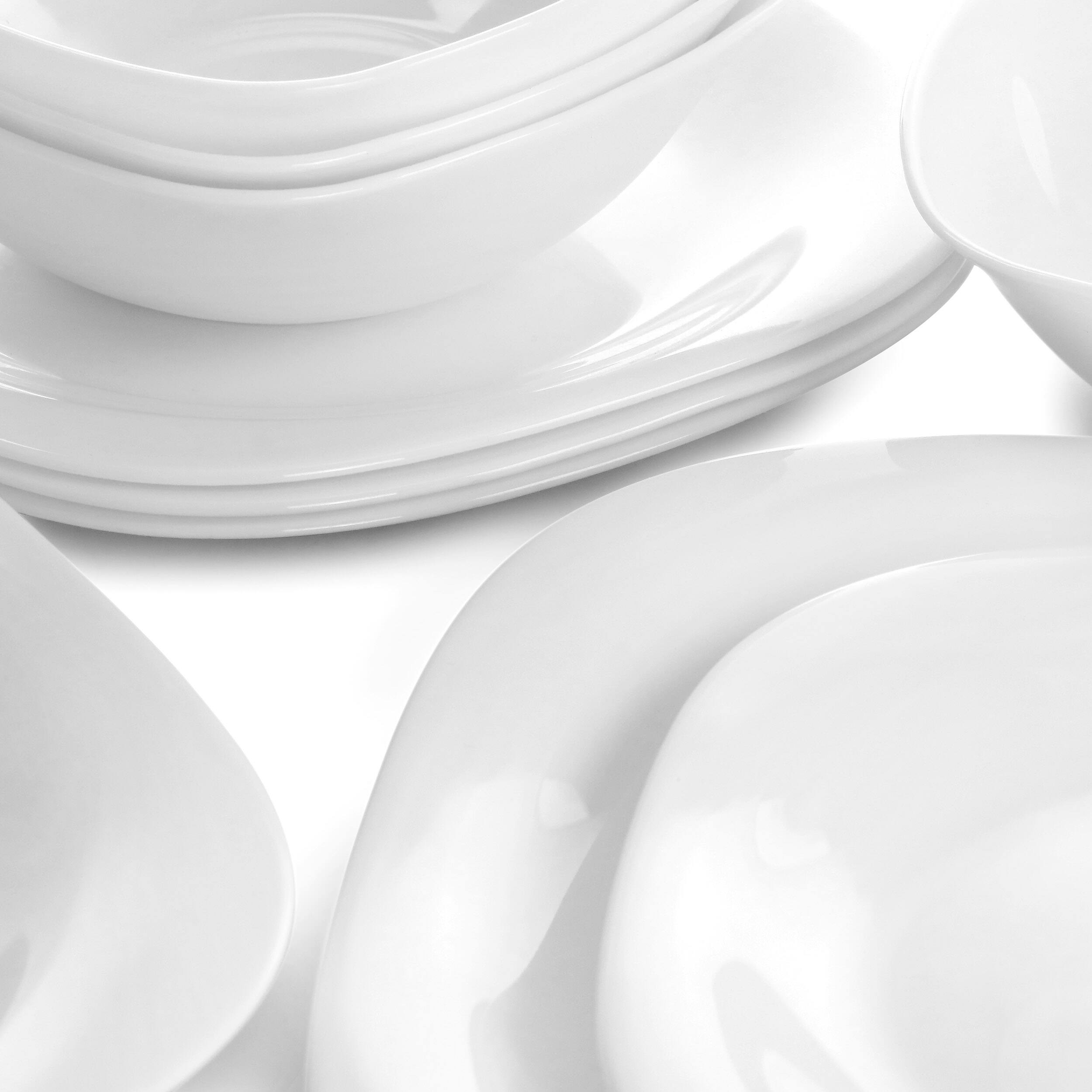 Alt View 5. Gibson - Gibson Ultra Piazza 18 Piece Soft Square Tempered Opal Glass Dinnerware Set in White - White.