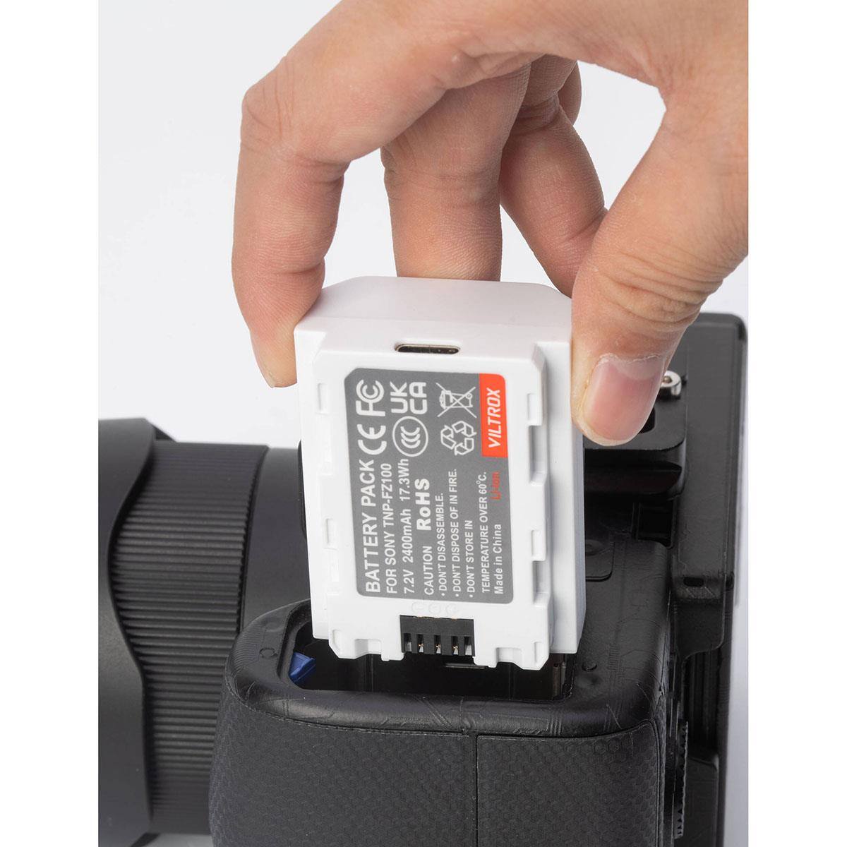 FC UKCA CE PACK TNP-FZ100 17.3Wh S H RoH BATTERY SONY FOR 2400mAh 7.2V CAUTION

SEMBLE. DISASSEME DON'T FIRE. IN OF DISPOSE DON'T IN STORE .DON'T

VILTROX 60C. Li-bon OVER TEMPERATURE China in Made