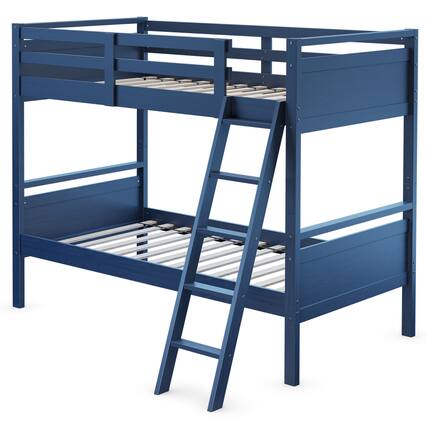 Front. Costway - Costway Twin Over Twin Bunk Bed Convertible 2 Individual Beds Wooden - Navy.