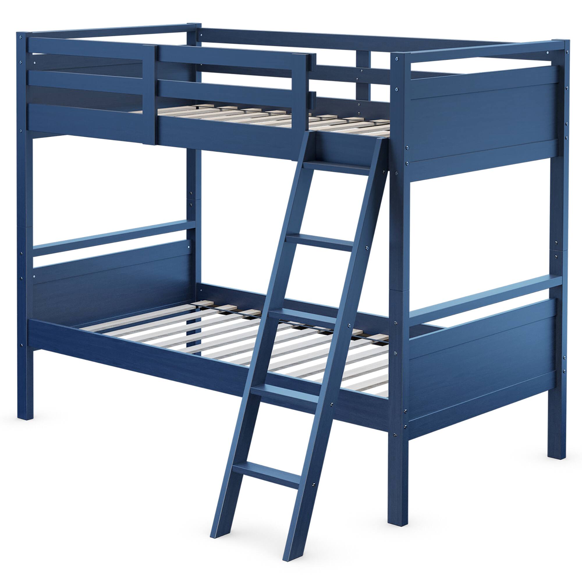 Front. Costway - Costway Twin Over Twin Bunk Bed Convertible 2 Individual Beds Wooden - Navy.