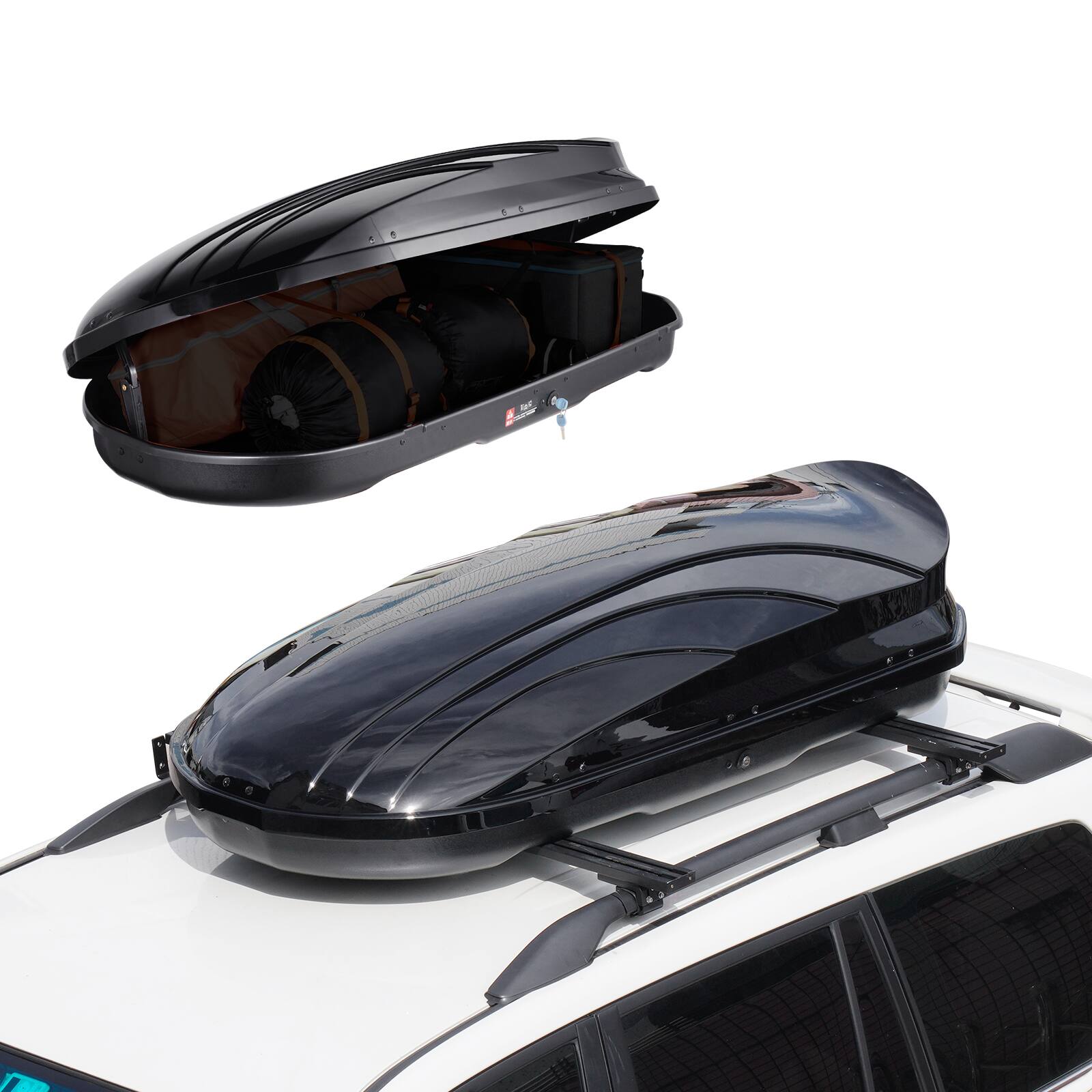 Front. VEVOR - Rooftop Cargo Carrier, 11 Cubic Feet Roof Cargo Box, ABS Hard Shell Roof Box, with Dual-Sided Opening - Black.
