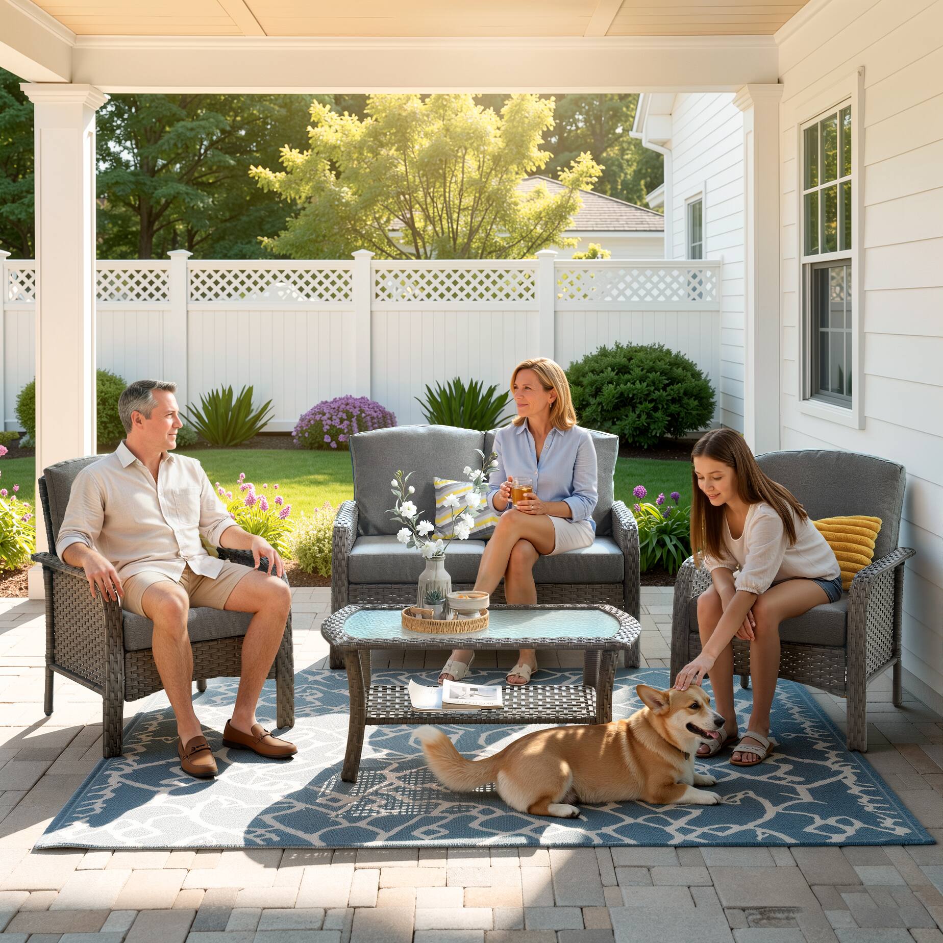 Alt View 2. Ovios - 4 PCS Patio Furniture Set, Outdoor Wicker Sofa with Armchairs & Coffee Table for Garden - Dark Grey.