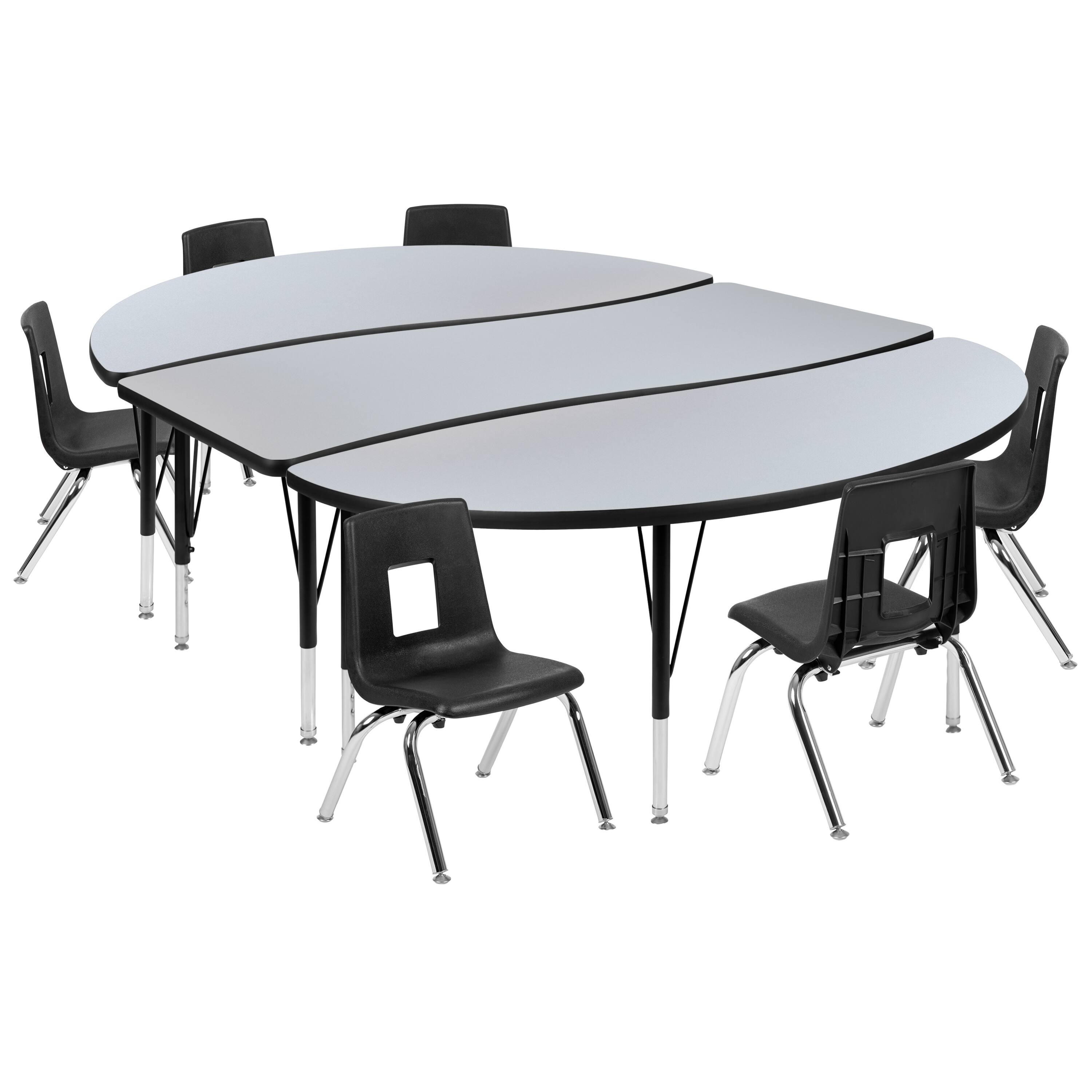 Alt View 1. Emma + Oliver - 86" Oval Wave Collaborative Laminate Activity Table Set with 12" Student Stack Chairs, Grey/Black - Grey.